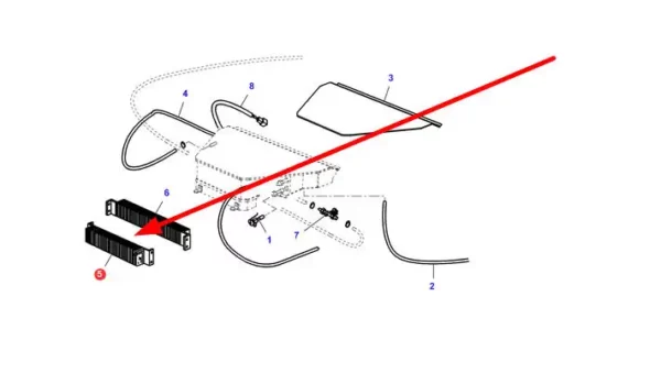 Oryginalna chłodnica klimatyzacji o numerze katalogowym LA322794933, stosowany w kombajnach zbożowych marki Massey Ferguson i Fendt schemat