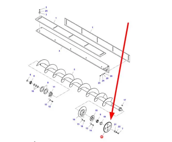 Oryginalne koło zębate o numerze katalogowym LA322813150, stosowane w kombajnach zbożowych marki Massey Ferguson i Fendt schemat