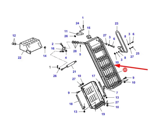 Oryginalne schody o numerze katalogowym LA322827150, stosowane w kombajnach zbożowych marek Challenger, Fendt, Laverda oraz Massey Ferguson schemat.