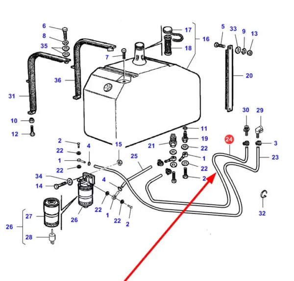 Oryginalny przewód paliwowy, stosowany w kombajnach marki Fendt i Massey Ferguson schemat.