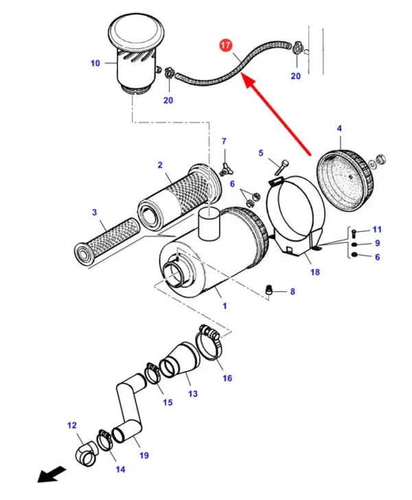 Oryginalny przewód gumowy o numerze katalogowym LA322896050, stosowany kombajnach zbożowych marek Challenger, Fendt, Massey Ferguson oraz Laverda schemat.