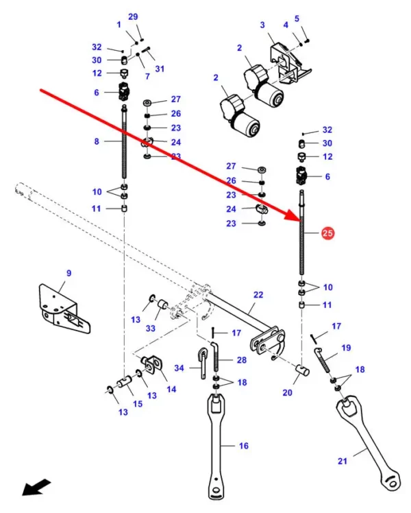 Oryginalna śruba regulacyjna o numerze katalogowym LA322941350, stosowana w kombajnach zbożowych marki Massey Ferguson, Challenger oraz Fendt schemat.