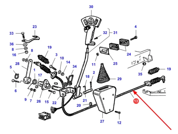 Oryginalna linka sterowania stalowa firmy Agco stosowana w kombajnach marki Massey Ferguson i Fendt schemat