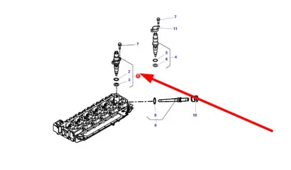 Oryginalny wtryskiwacz o numerze katalogowym LA323015950, stosowany w kombajnach zbożowych marki Massey Ferguson i Fendt schemat