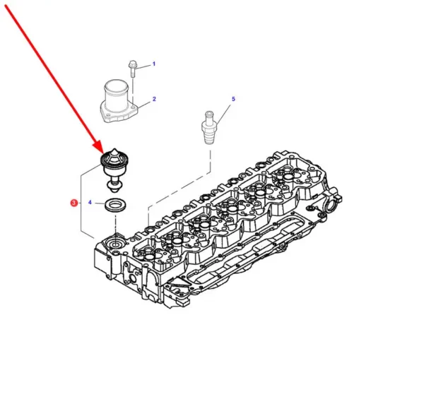 Oryginalny termostat o numerze katalogowym LA323019150, stosowany w kombajnach zbożowych marki Massey Ferguson, Fendt, Challenger, Laverda schemat.