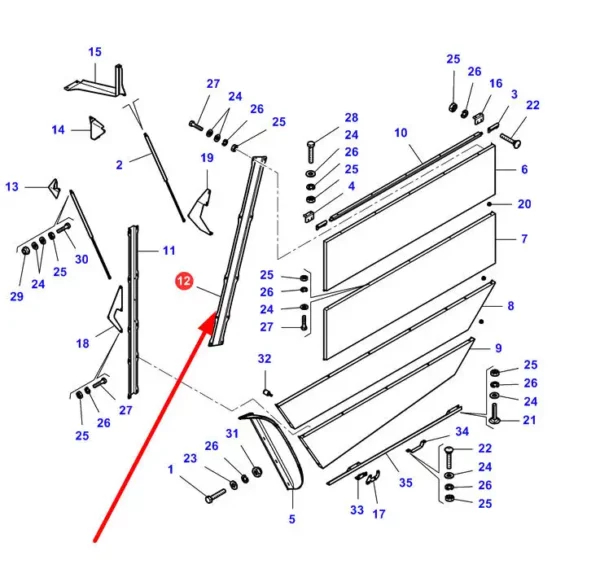 Oryginalna listwa o numerze katalogowym LA323081550, stosowana w kombajnach zbożówych marek Challenger, Fendt oraz Massey Ferguson schemat.