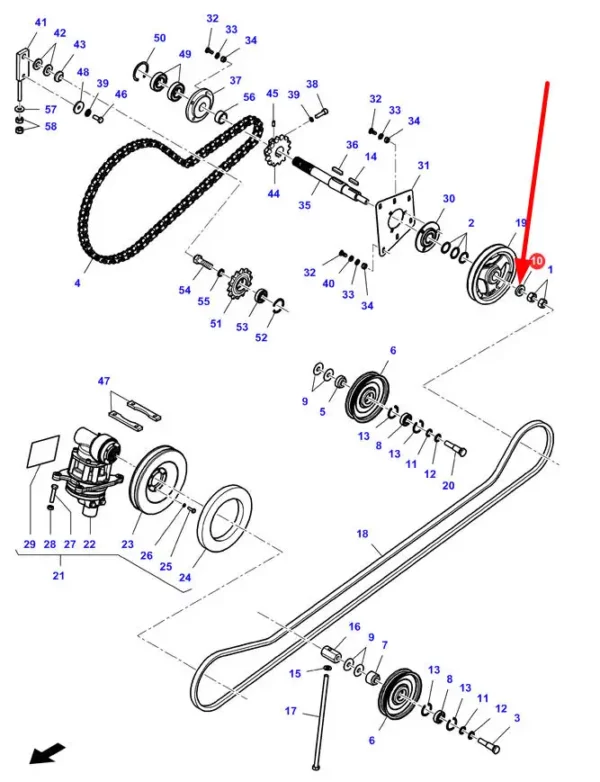 Oryginalna podkładka dystansowa o numerze katalogowym LA323170450, stosowana w hederach marki Massey Ferguson schemat.