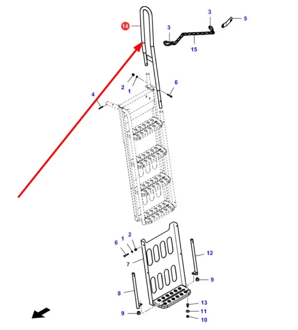 Oryginalna poręcz schodów o numerze katalogowym LA323194350, stosowana w kombajnach zbożowych marek Massey Ferguson, Fendt, Challenger, Laverda schemat.