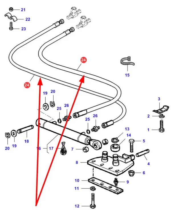 Oryginalny przewód hydrauliczny o numerze katalogowym LA323220250, stosowany w kombajnach zbożowych marki Massey Ferguson oraz Fendt schemat.