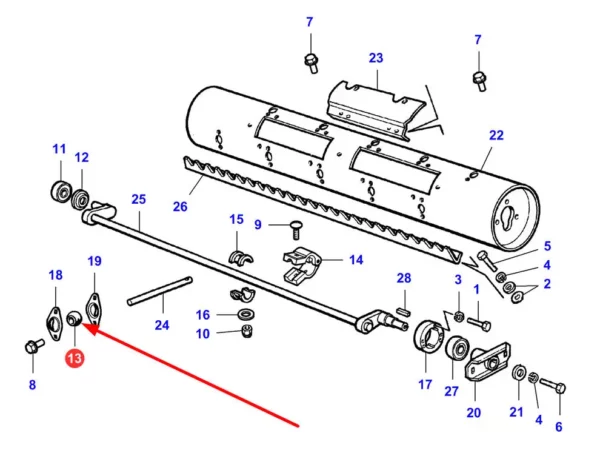 Oryginalna kula palca bębna firmy Agco stosowana w kombajnach marki Massey Ferguson i Fendt schemat