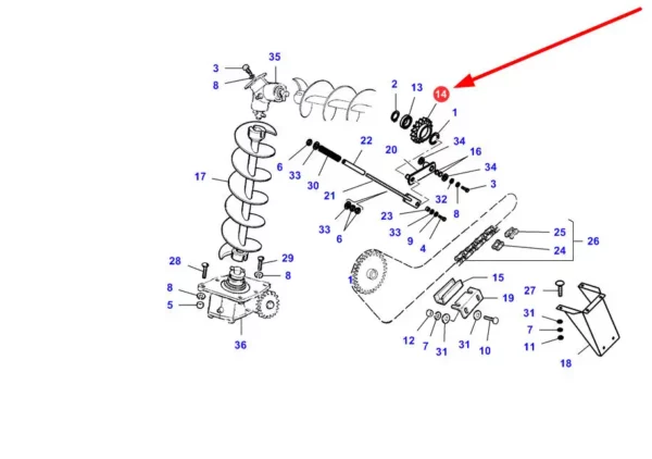 Oryginalny napinacz o numerze katalogowym LA323291750, stosowany w kombajnach zbożowych marek Massey Ferguson oraz Fendt schemat