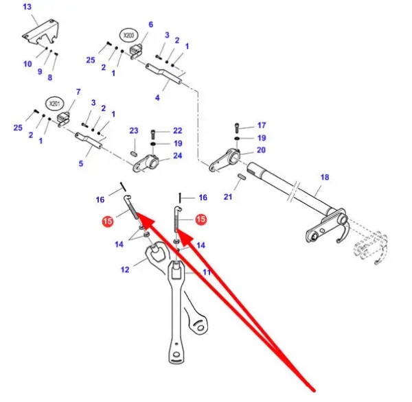 Oryginalny sworzeń regulowany o numerze katalogowym LA323338750, stosowany w kombajnach zbożowych marek Challenger, Fendt, Laverda oraz Massey Ferguson schemat