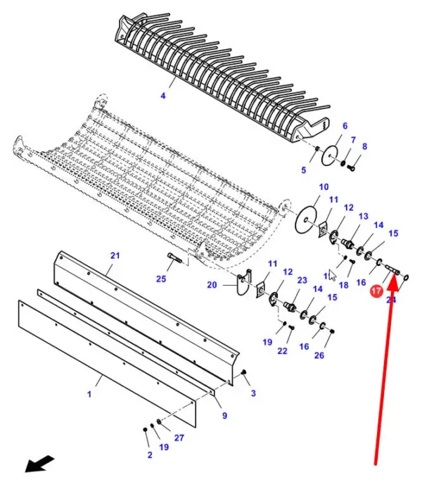 Oryginalna śruba mocowania klepiska o numerze katalogowym LA323358250, stosowana w kombajnach zbożowych marki Challenger, Fendt, Laverda oraz Massey Ferguson schemat