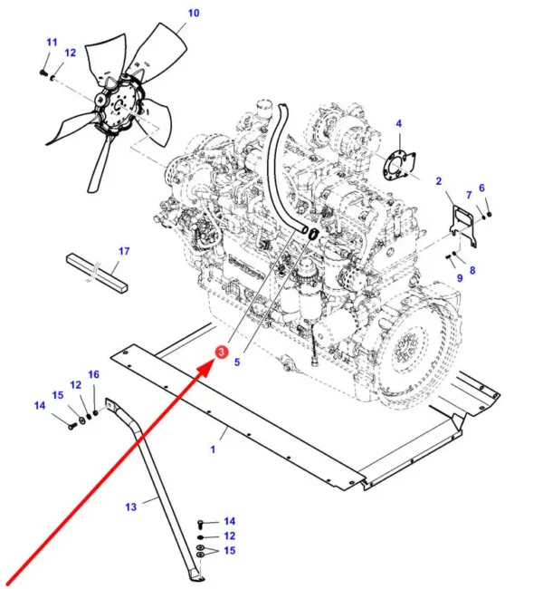 Oryginalny przewód powietrza o długości 1600 mm i numerze katalogowym LA323470750, stosowany w kombajnach zbożowych marek Massey Ferguson, Fendt, Challenger, Laverda schemat.