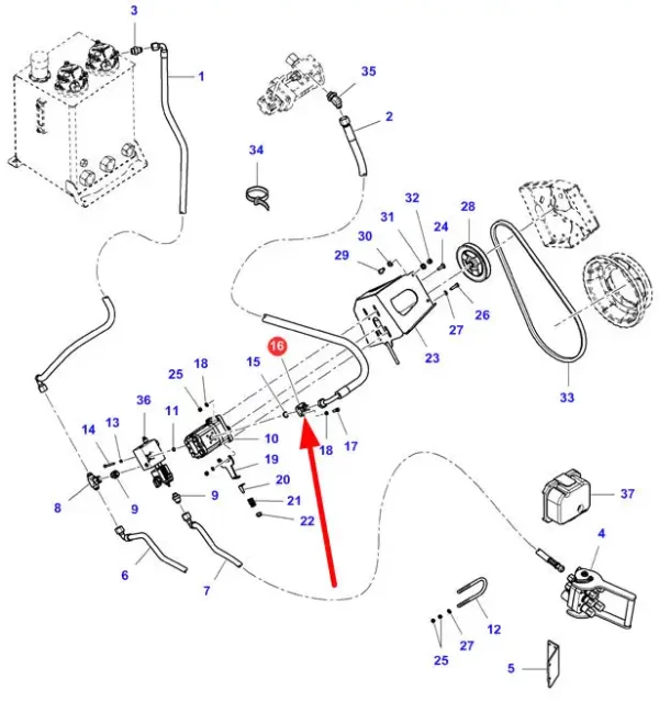 Oryginalny kołnierz z gwintem układu hydraulicznego o nr. katalogowym LA323531650, stosowany w kombajnach zbożowych marki Fendt, Challenger, Laverda oraz Massey Ferguson schemat.