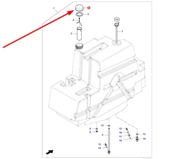 Oryginalny korek zbiornika paliwa, stosowany w kombajnach zbożowych marek Challenger, Fendt, Laverda i Massey Ferguson schemat
