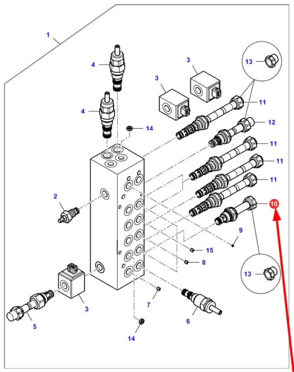 Oryginalny zawór hydrauliczny o numerze katalogowym LA323556850, stosowany w kombajnach zbożowych marek Massey Ferguson, Fendt, Challenger, Laverda schemat.