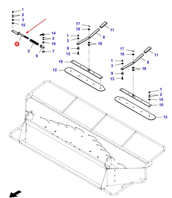 Oryginalna dźwignia regulacyjna deflektora odrzutnika słomy o numerze katalogowym LA323571650, stosowana w kombajnach zbożowych marek Fendt, Massey Ferguson, Challenger, Laverda schemat
