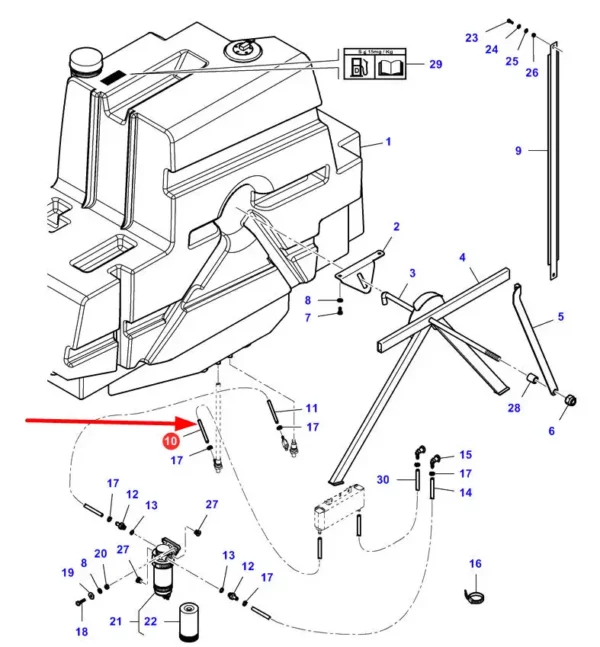 Oryginalny przewód paliwowy stosowany w kombajnach marki Challenger, Fendt, Laverda oraz Massey Ferguson schemat.