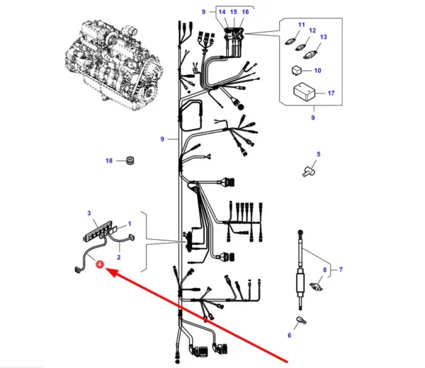 Oryginalny przewód elektryczny o numerze katalogowym LA323588300, stosowany w kombajnach zbożowych marek Massey Ferguson, Fendt, Laverda i Challenger schemat