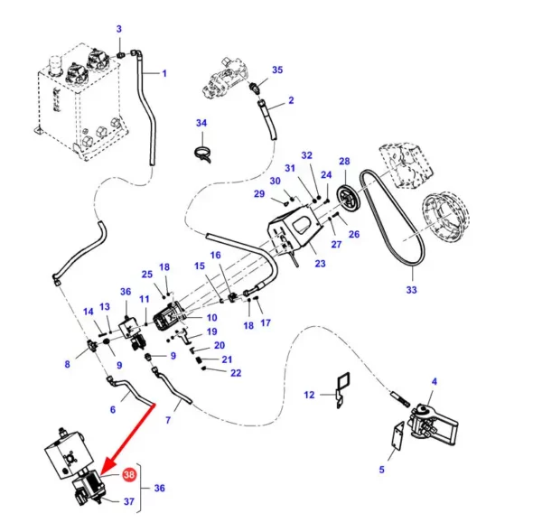 Oryginalna cewka elektrozaworu układu hydraulicznego o numerze katalogowym LA323613750, stosowana w maszynach rolniczych marek Challenger, Fendt, Laverda oraz Massey Ferguson schemat.