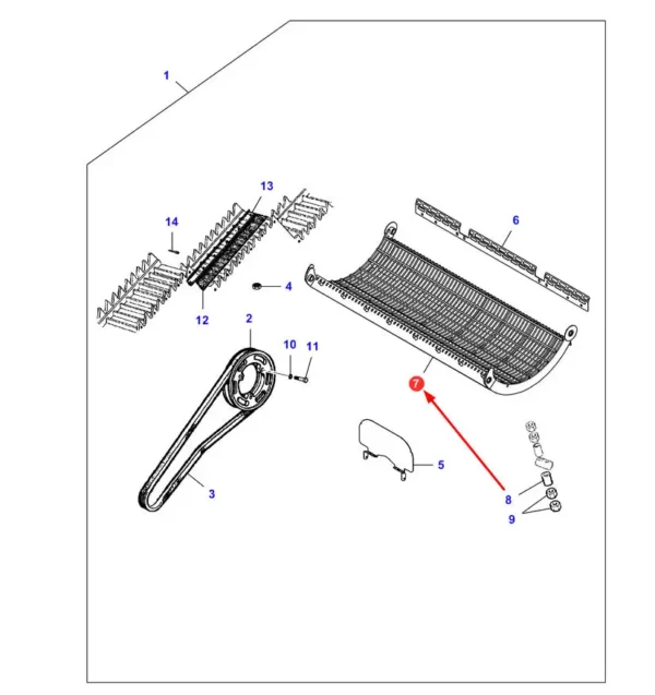 Oryginalne klepisko do kukurydzy o numerze katalogowym LA323620700, stosowane w kombajnach marek Massey Ferguson, Laverda, Challenger oraz Fendt.-schemat