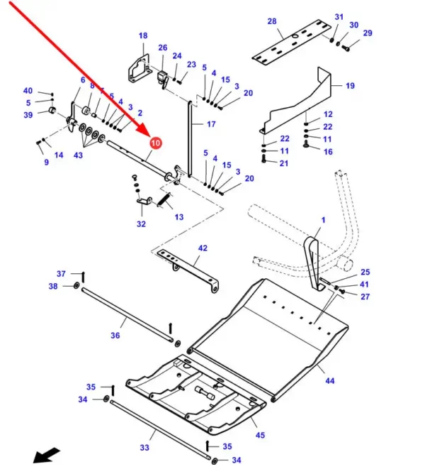 Oryginalny wałek mocowania ślizgu o numerze katalogowym LA323635450, stosowany w hederach kombajnów zbożowych marek Massey Ferguson, Fendt, Challenger, Laverda schemat.