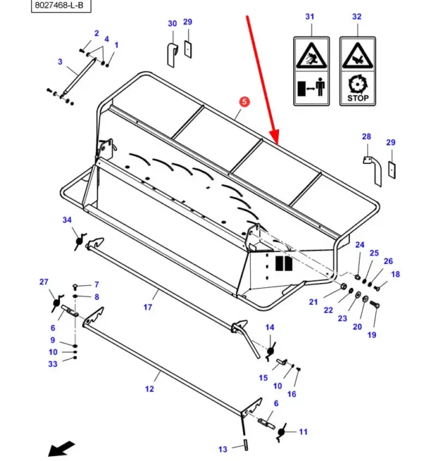 Oryginalna osłona rozdrabniacza o numerze katalogowym LA323672350, stosowana  w kombajnach zbożowych marek Challenger, Fendt, Laverda oraz Massey Ferguson schemat.