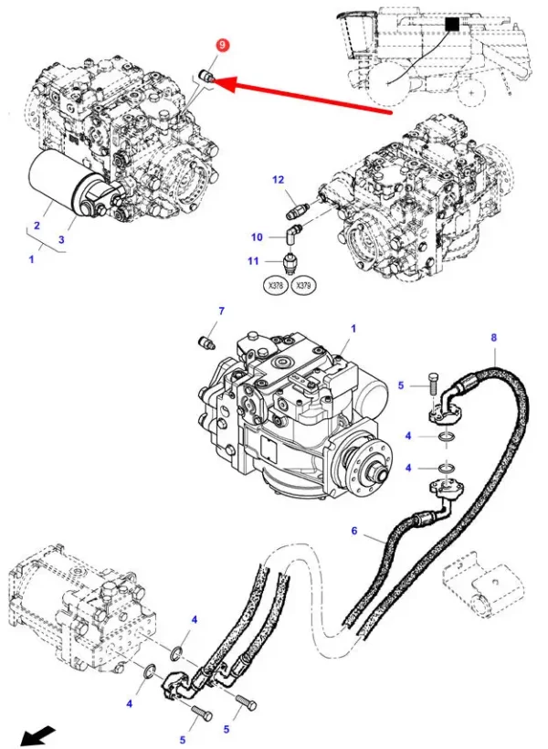 Oryginalny zawór hydrauliczny o numerze katalogowym LA327841029, stosowany w kombajnach zbożowych marki Massey Ferguson schemat.