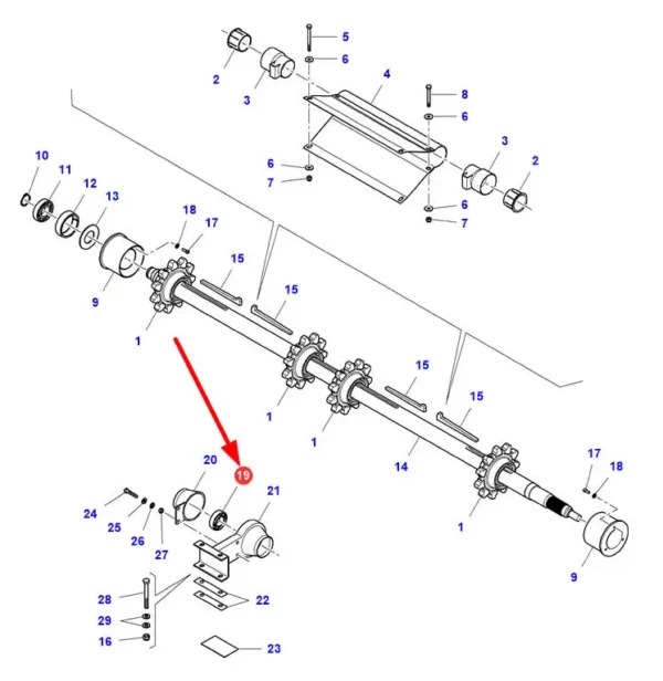 Oryginalne łożysko samonastawne o wymiarach 49,213 x 90 x 22 x 43 i numerze katalogowym LA340411257 stosowane w maszynach rolniczych marki Massey Ferguson, Fendt, Laverda oraz Challenger schemat.