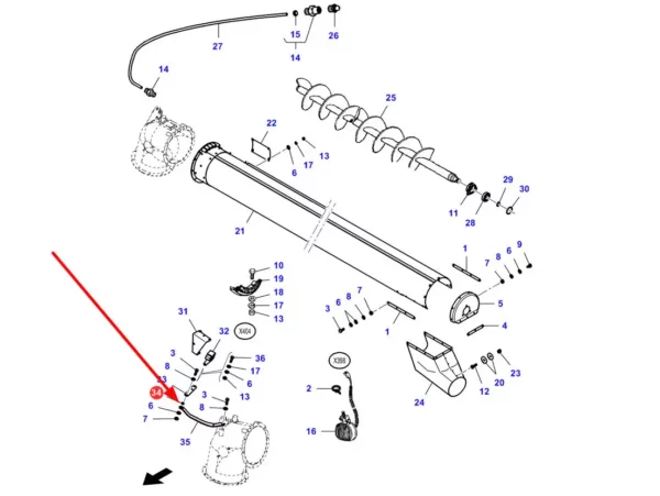 Oryginalna tuleja mechanizmu rury wyładowczej o wymiarach R 8,5-12 x 5 mm i numerze katalogowym LA340415605, stosowana w kombajnach zbożowych marek Challenger, Fendt i Massey Ferguson schemat