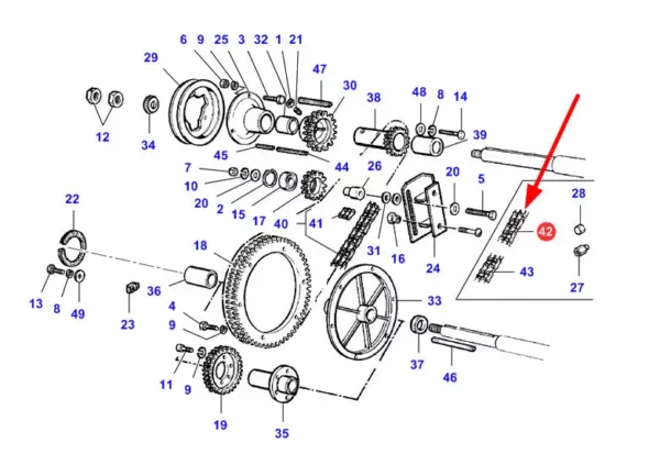 Oryginalny łańcuch rolkowy o wymiarach  12B-2 X 6 rolek i numerze katalogowym LA340437628, stosowany w kombaknach zbożówych marek Challenger, Fendt oraz Massey Ferguson schemat.