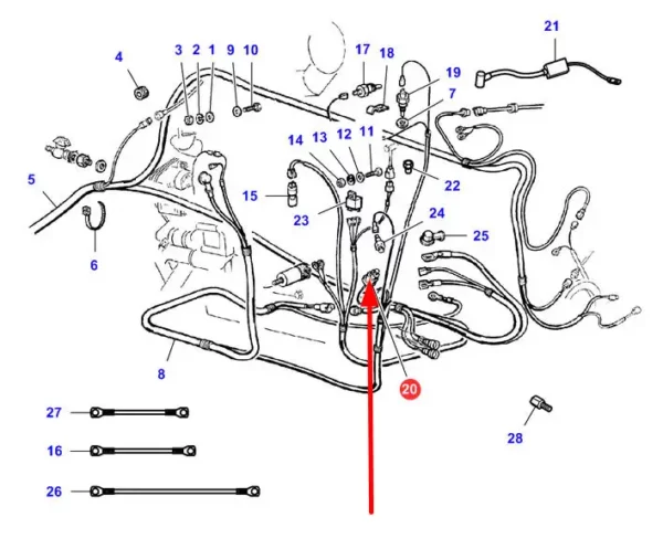 Oryginalny czujnik ciśnienia oleju o numerze katalogowym LA340486179, stosowany w kombajnach zbożowych marki Massey Ferguson oraz Fendt schemat.