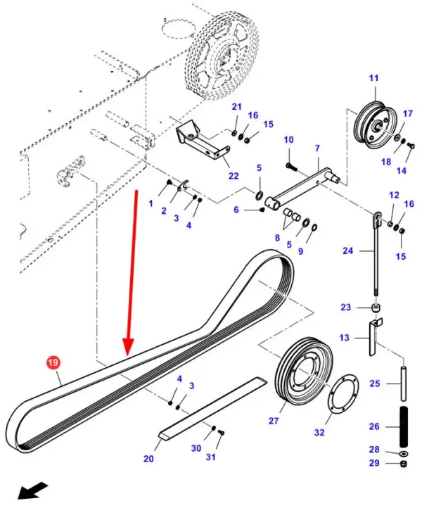 Oryginalny pasek klinowy zespolony 2B x 3750 lp firmy Agco stosowany w maszynach Massey Ferguson i Fendt schemat