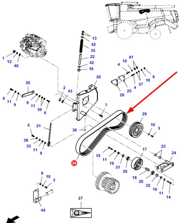 Oryginalny pasek klinowy zespolony 3B x 2235 lp firmy Agco stosowany w maszynach Massey Ferguson, Fendt, Challanger schemat