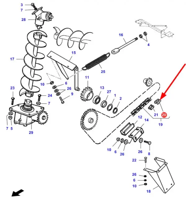 Oryginalne półogniwo łańcucha rury wyładowczej o numerze katalogowym LA344372101, stosowane w kombajnach zbożowych marek Challenger, Fendt, Laverda oraz Massey Ferguson schemat.