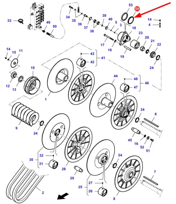 Oryginalny uszczelniacz wariatora cylindra o numerze katalogowym LA353587143, stosowany w kombajnach zbożowych marek Challenger, Fendt oraz Massey Ferguson schemat.