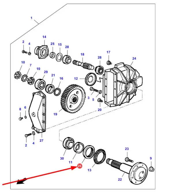 Oryginalny uszczelniacz zwolnicy o numerze katalogowym LA353587179, stosowany w kombajnach zbożowych marek Massey Ferguson, Fendt, Laverda, Challenger schemat.