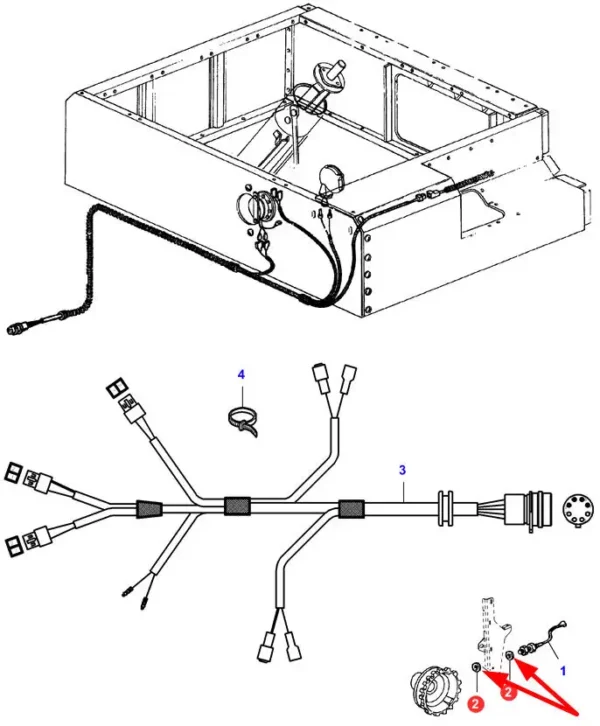 Oryginalna podkładka systemów elektrycznych zbiornika ziarna o numerze katalogowym LA355533520, stosowana w kombajnach zbożowych marki Fendt oraz Massey Ferguson schemat.