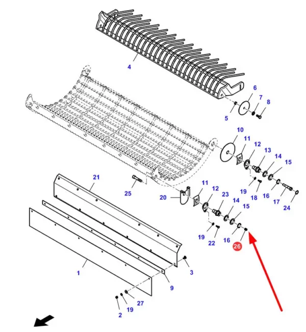 Oryginalny wkręt o wymiarach M14 x 16mm z numerem katalogowym LA366342412, stosowany w kombajnach zbożowych marki Fendt schemat.