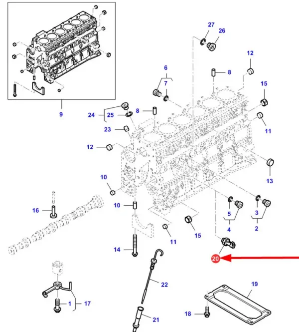 Oryginalny czujnik ciśnienia oleju o numerze katalogowym LA504085003, stosowany w kombajnach zbożowych marek Massey Ferguson, Fendt oraz Laverda- schemat.