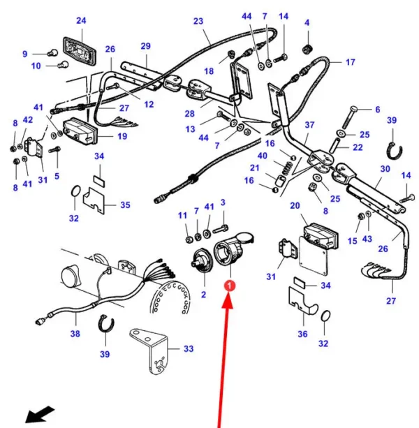 Oryginalne gniazdo elektryczne o numerze katalogowym LA5102156, stosowane w maszynach rolniczych marek Massey Ferguson, Fendt, Valtra, Challenger oraz Laverda- schemat.