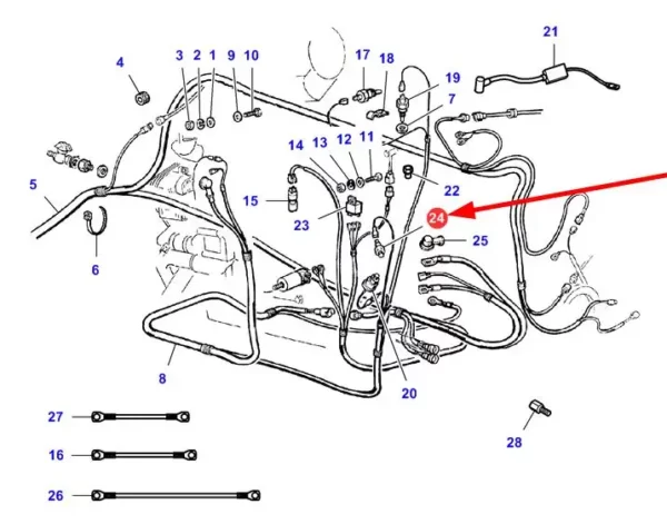 Oryginalny czujnik o numerze katalogowym LA98442879, stosowany w kombajnach zbożowych marek Fendt, Laverda oraz Massey Ferguson- schemat.