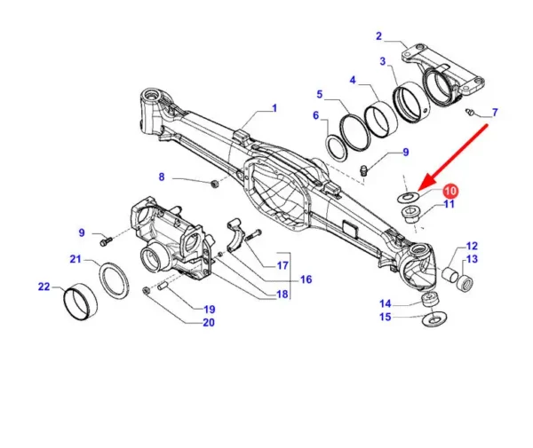 Oryginalna podkładka przedniej osi,stosowana w ciągnikach rolniczych marki Challenger, Valtra, Massey Ferguson schemat.