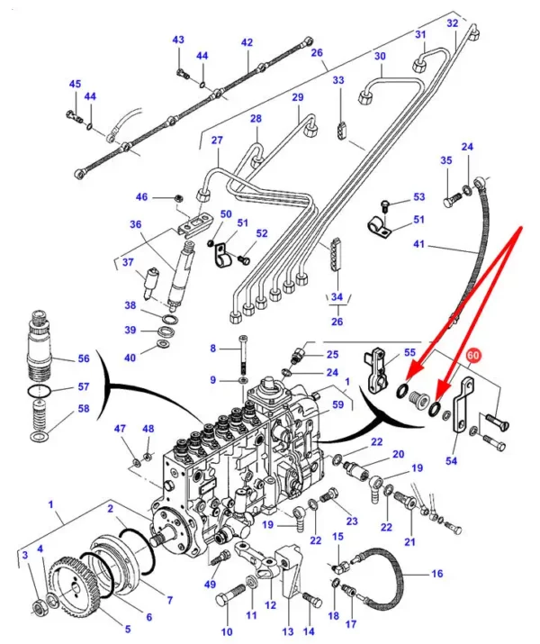 Oryginalny pierścień oring układu wtryskowego, stosowany w ciągnikach rolniczych marki Massey Ferguson schemat.