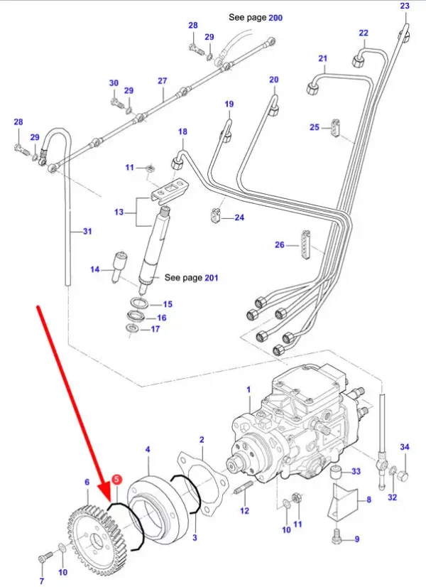 Oryginalny oring pompy wtryskowej o numerze katalogowym V614707230, stosowany w ciągnikach i kombajnach marek Challenger, Fendt, Valtra oraz Massey Ferguson schemat