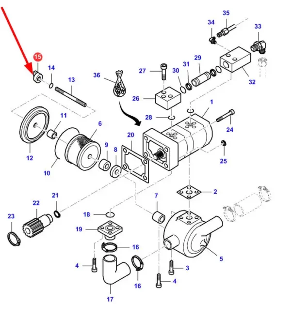 Oryginalna nakrętka pompy hydraulicznej, stosowana w maszynach rolniczych marki Massey Ferguson oraz Fendt schemat.