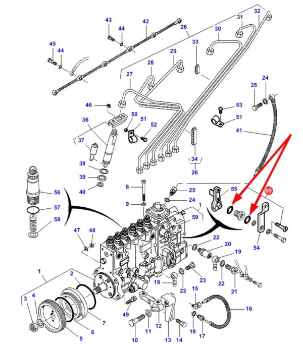 Oryginalny pierścień oring układu wtryskowego, stosowany w ciągnikach rolniczych marki Massey Ferguson schemat.