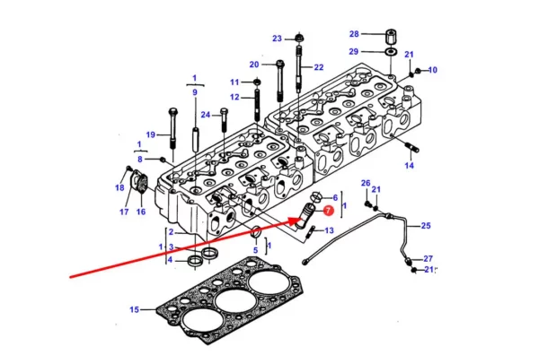 Oryginalna tuleja wtryskiwacza o numerze katalogowym V836022081, stosowana w kombajnach zbożowych i ciągnikach rolniczych marek Massey ferguson i Valtra. schemat