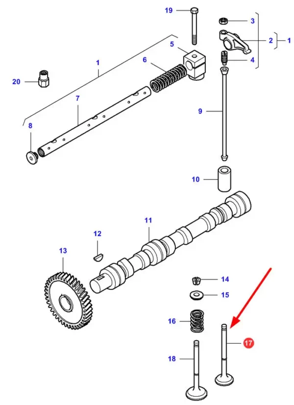 Oryginalny zawór wydechowy o numerze V836646357, stosowany w ciągnikach rolniczych marki Massey Ferguson.